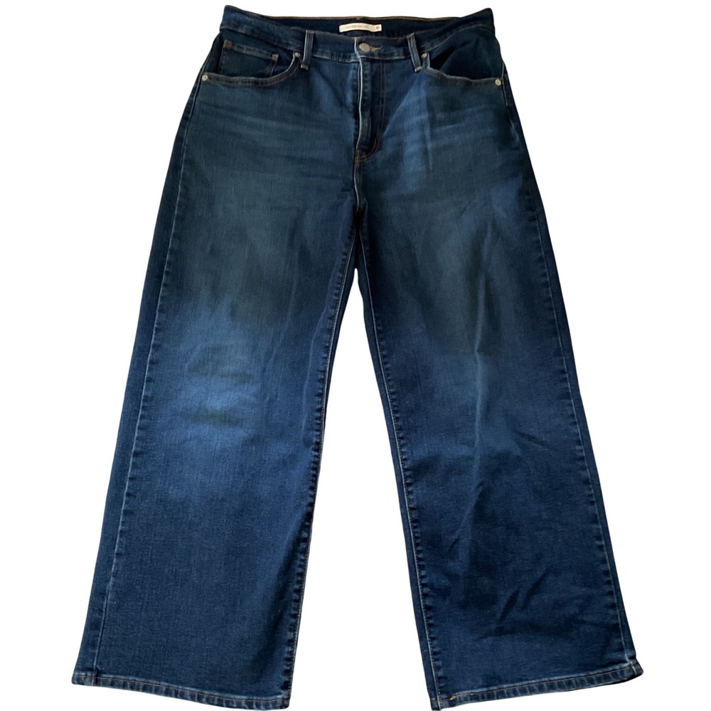 Levis High Rise Wide Leg Jeans Dark Wash Blue Denim Size 31 1519